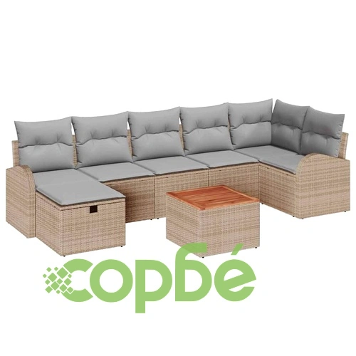 Градински комплект мебели 8 части с възглавници бежов полиратан ➤ топ цена ➤ sorbe.bg