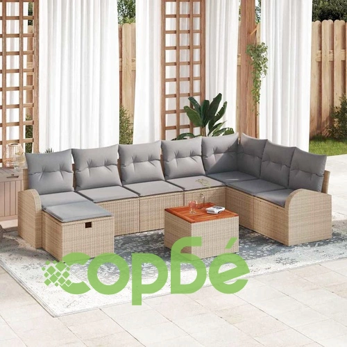 9-части градински диван комплект с възглавници бежов полиратан 55x55x37 см ➤ топ цена ➤ sorbe.bg