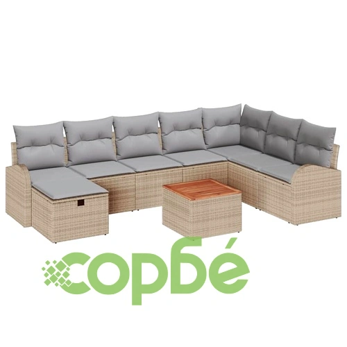 9-части градински диван комплект с възглавници бежов полиратан 55x55x37 см ➤ топ цена ➤ sorbe.bg