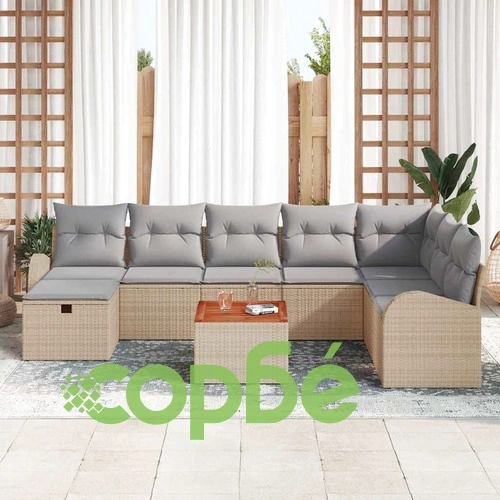 9-части градински диван комплект с възглавници бежов полиратан 55x55x37 см ➤ топ цена ➤ sorbe.bg