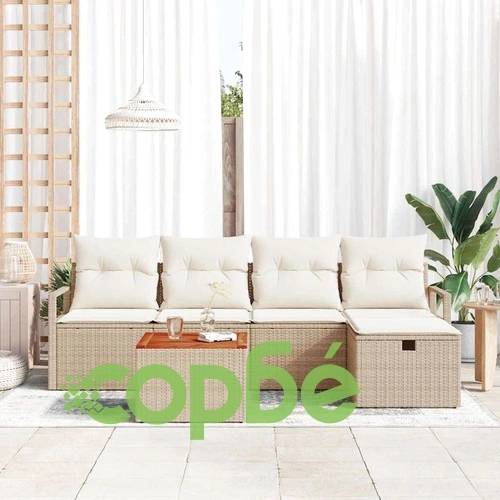 Градински комплект мебели 6 части с възглавници бежов полиратан ➤ топ цена ➤ sorbe.bg