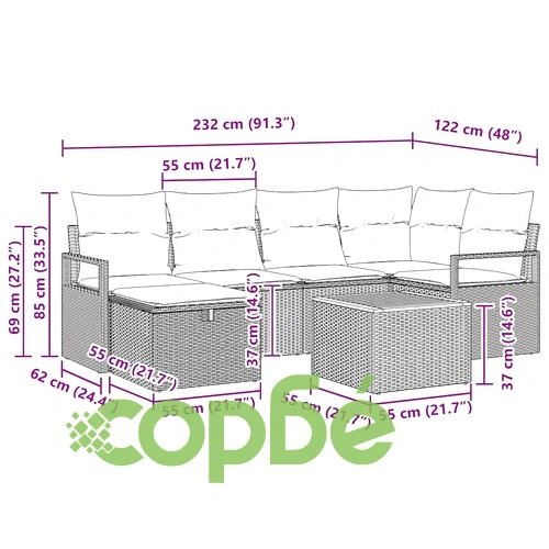 Градински комплект мебели 7 части с възглавници сив полиратан ➤ топ цена ➤ sorbe.bg