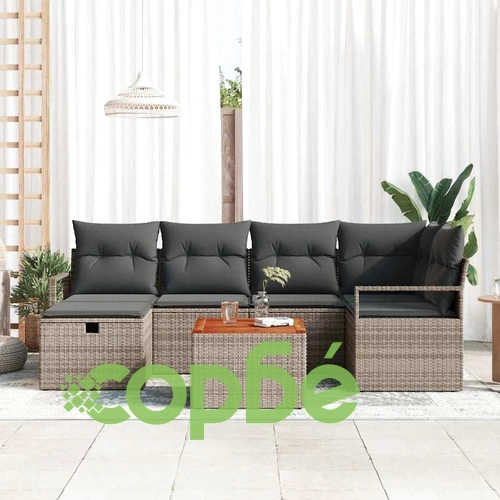 Градински комплект мебели 7 части с възглавници сив полиратан ➤ топ цена ➤ sorbe.bg