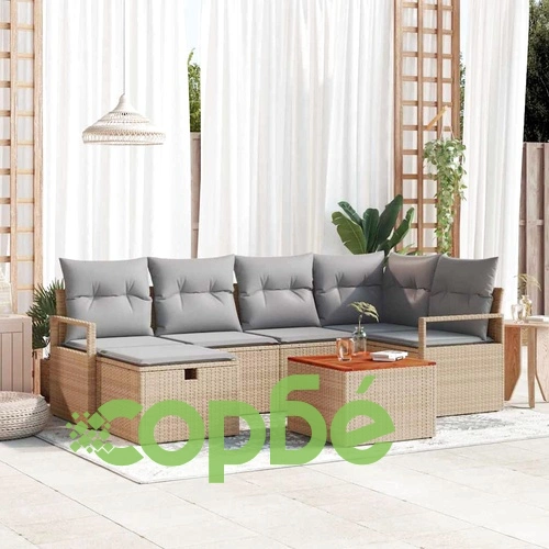 Градински комплект от 7 части с възглавници, бежов полиратан 55x55x37 см ➤ топ цена ➤ sorbe.bg