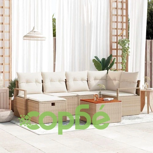 Градински комплект мебели 7 части с възглавници бежов полиратан ➤ топ цена ➤ sorbe.bg