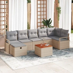 Градински комплект мебели 8 части с възглавници бежов полиратан