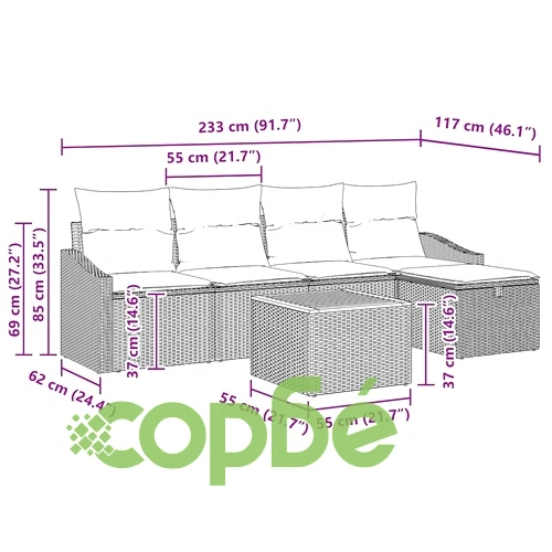 Градински комплект мебели от полиратан 6 части с възглавници сив 55x55x37 см ➤ топ цена ➤ sorbe.bg