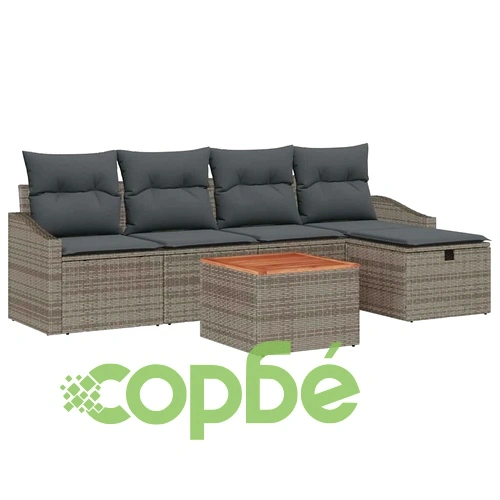 Градински комплект мебели от полиратан 6 части с възглавници сив 55x55x37 см ➤ топ цена ➤ sorbe.bg