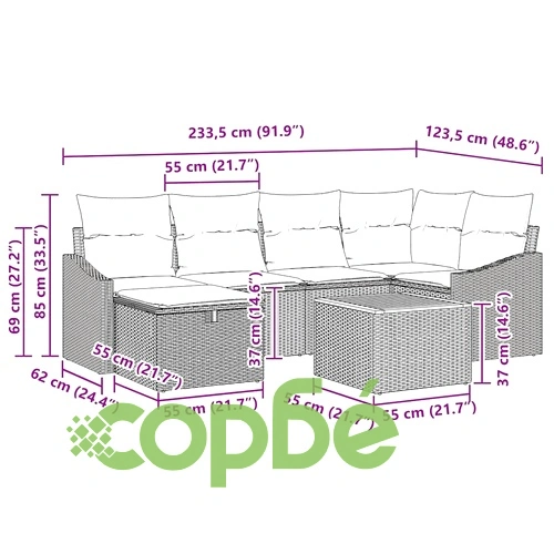 Градински комплект софа 7 части с възглавници бежов полиратан ➤ топ цена ➤ sorbe.bg