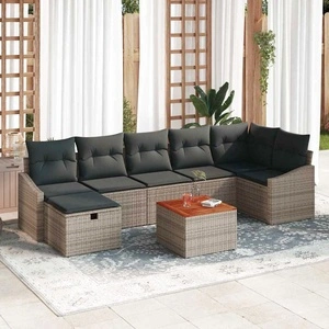 Градински комплект мебели 8 части с възглавници сив полиратан 55x55x37 см