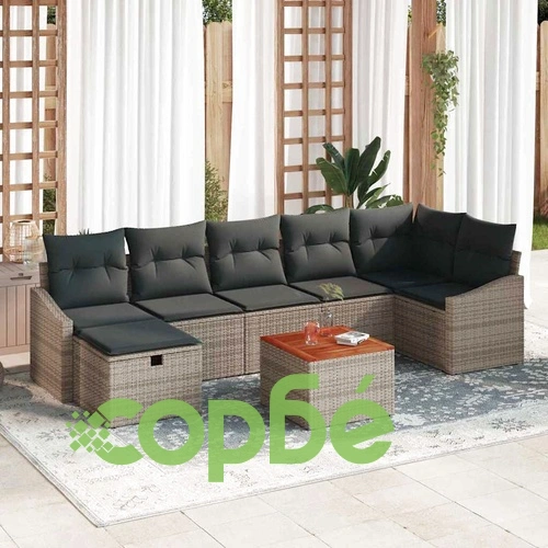Градински комплект мебели 8 части с възглавници сив полиратан 55x55x37 см ➤ топ цена ➤ sorbe.bg