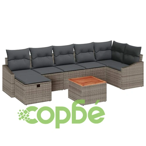 Градински комплект мебели 8 части с възглавници сив полиратан 55x55x37 см ➤ топ цена ➤ sorbe.bg