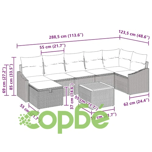 Градински комплект софа 8 части с възглавници бежов полиратан ➤ топ цена ➤ sorbe.bg