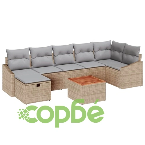 Градински комплект софа 8 части с възглавници бежов полиратан ➤ топ цена ➤ sorbe.bg