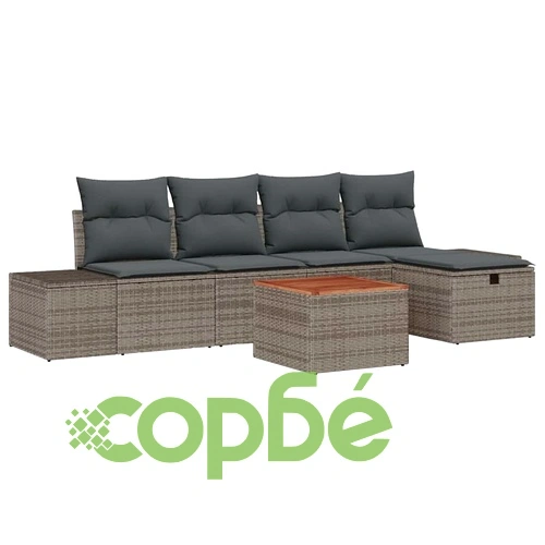 Градински комплект мебели 6 части с възглавници сив полиратан 55x55x37 см ➤ топ цена ➤ sorbe.bg