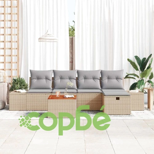 Градински комплект мебели 6 части с възглавници бежов полиратан ➤ топ цена ➤ sorbe.bg