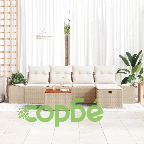 Градински комплект мебели от полиратан 6 части с възглавници, бежов цвят ➤ топ цена ➤ sorbe.bg