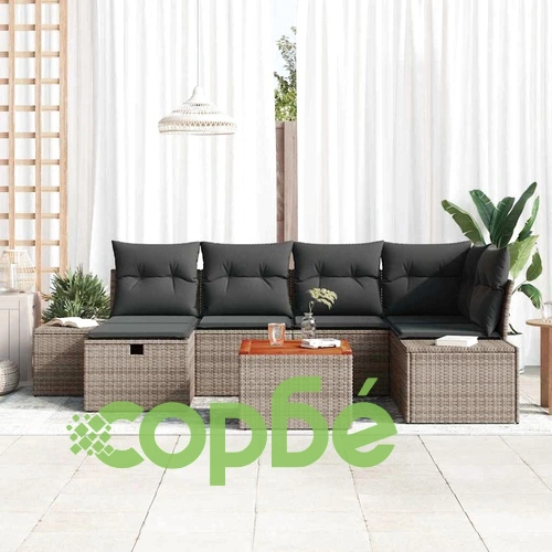 7-частен градински комплект с възглавници от полиратан сив ➤ топ цена ➤ sorbe.bg