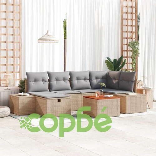 Градински модулен диван комплект 7 части с възглавници бежов полиратан ➤ топ цена ➤ sorbe.bg