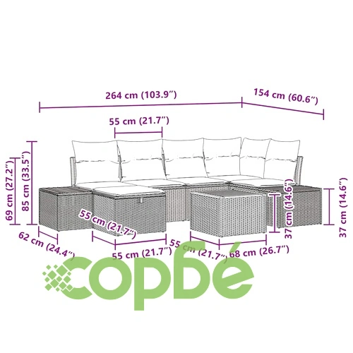 Градински модулен диван комплект 7 части с възглавници бежов полиратан ➤ топ цена ➤ sorbe.bg