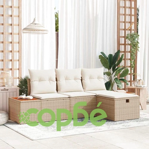 Градински комплект мебели 4 части с възглавници бежов полиратан 239x117x85 см ➤ топ цена ➤ sorbe.bg