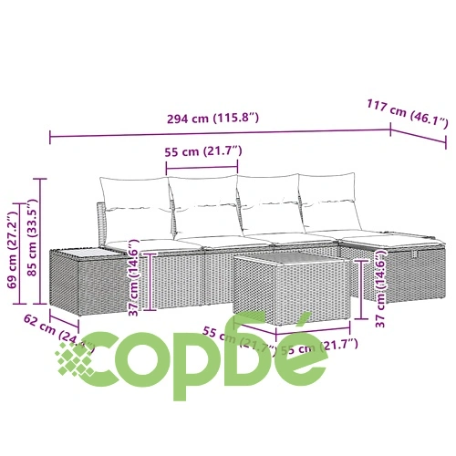 Градински комплект мебели 6 части с възглавници бежов полиратан ➤ топ цена ➤ sorbe.bg