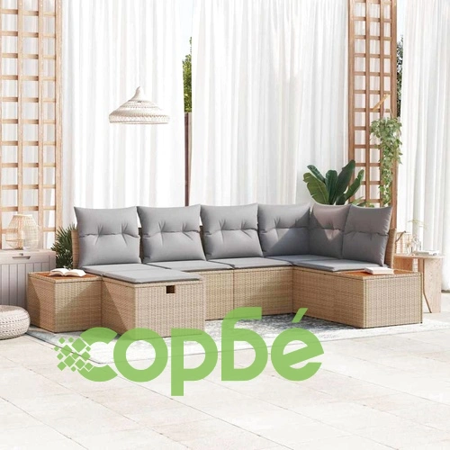 Градински диван комплект 6 части с възглавници бежов полиратан 264x154x85 см ➤ топ цена ➤ sorbe.bg