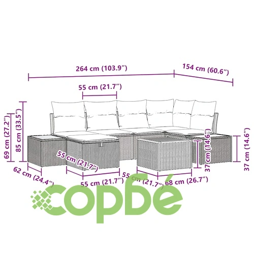 Градински комплект мебели от полиратан 7 части с възглавници сив ➤ топ цена ➤ sorbe.bg