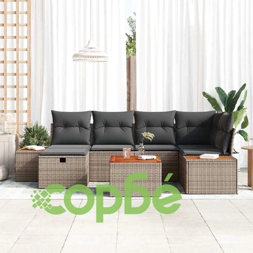 Градински комплект мебели от полиратан 7 части с възглавници сив ➤ топ цена ➤ sorbe.bg