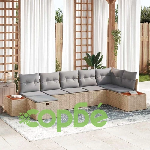 Градински комплект мебели 7 части с възглавници бежов полиратан 319x154 см ➤ топ цена ➤ sorbe.bg