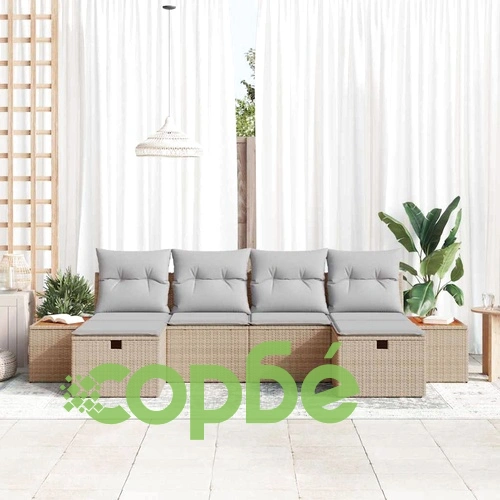 Градински комплект мебели 6 части с възглавници бежов полиратан 294x117x85 см ➤ топ цена ➤ sorbe.bg
