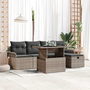 Градински комплект мебели 6 части с възглавници сив полиратан 100x55x73 см