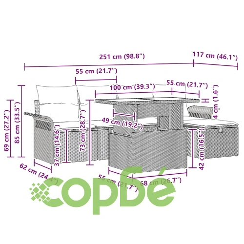 Градински комплект мебели 6 части с възглавници сив полиратан 100x55x73 см ➤ топ цена ➤ sorbe.bg