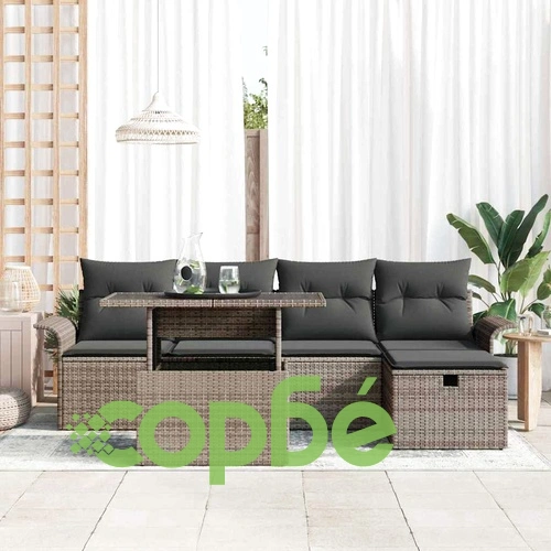 Градински комплект мебели 6 части с възглавници сив полиратан 100x55x73 см ➤ топ цена ➤ sorbe.bg