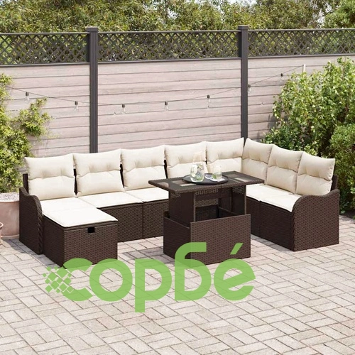 Градински комплект 9 части с възглавници кафяв полиратан 100x55x73 см ➤ топ цена ➤ sorbe.bg