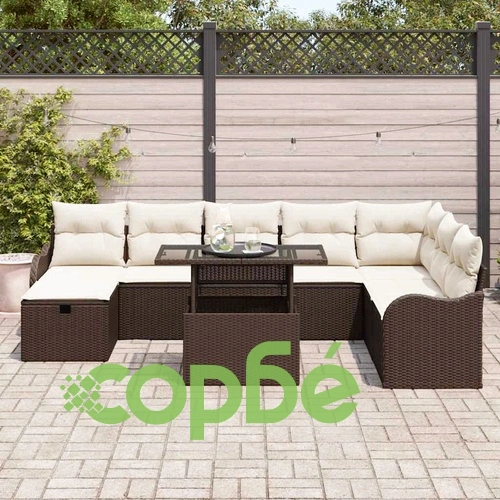 Градински комплект 9 части с възглавници кафяв полиратан 100x55x73 см ➤ топ цена ➤ sorbe.bg