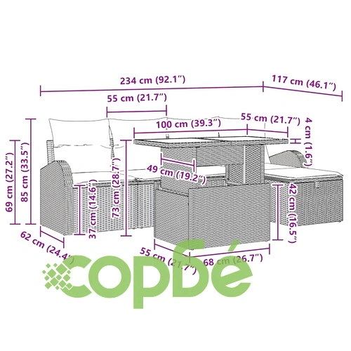 Градински комплект мебели 6 части с възглавници бежов полиратан ➤ топ цена ➤ sorbe.bg