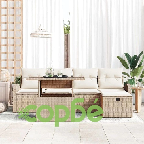 Градински комплект мебели 6 части с възглавници бежов полиратан ➤ топ цена ➤ sorbe.bg