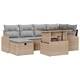 Градински комплект мебели 7 части с възглавници бежов полиратан