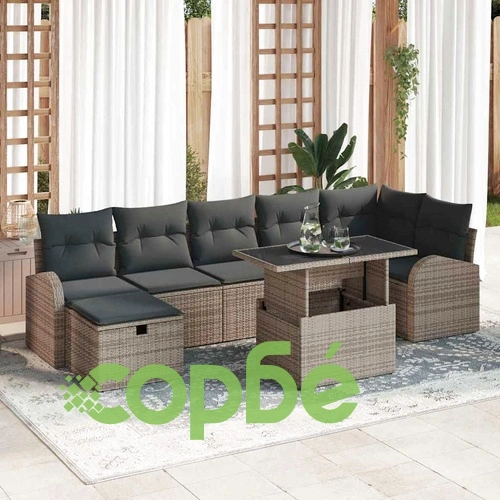 Градински комплект мебели 8 части с възглавници сив полиратан 100x55x73 см ➤ топ цена ➤ sorbe.bg