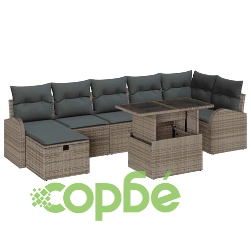 Градински комплект мебели 8 части с възглавници сив полиратан 100x55x73 см ➤ топ цена ➤ sorbe.bg