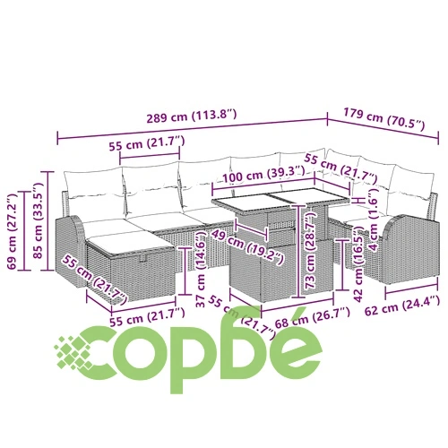 Градински диван комплект 9 части светлосив полиратан с възглавници ➤ топ цена ➤ sorbe.bg