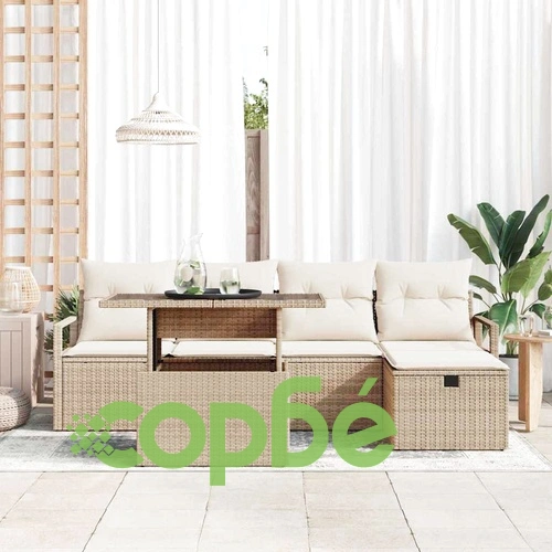 Градински комплект мебели 6 части с възглавници бежов полиратан 100x55x73 см ➤ топ цена ➤ sorbe.bg