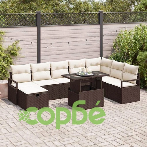 Градински комплект мебели 9 части с възглавници кафяв полиратан ➤ топ цена ➤ sorbe.bg