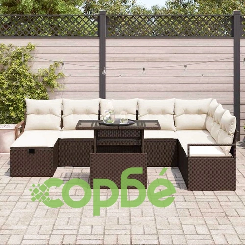 Градински комплект мебели 9 части с възглавници кафяв полиратан ➤ топ цена ➤ sorbe.bg