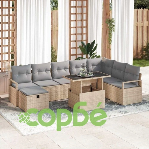 Градински комплект мебели 9 части с възглавници бежов полиратан ➤ топ цена ➤ sorbe.bg