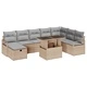 Градински комплект мебели 9 части с възглавници бежов полиратан