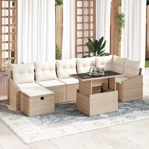 Градински комплект мебели 8 части с възглавници бежов полиратан