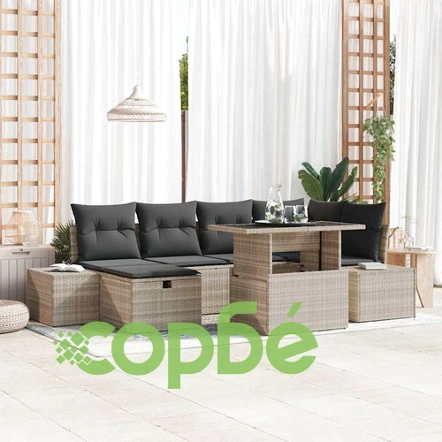 Градински диван комплект 7 части светлосив полиратан с възглавници ➤ топ цена ➤ sorbe.bg