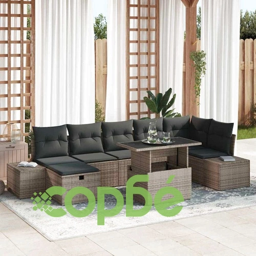 8-частен градински комплект софа с възглавници сив полиратан 100x55x73 см ➤ топ цена ➤ sorbe.bg